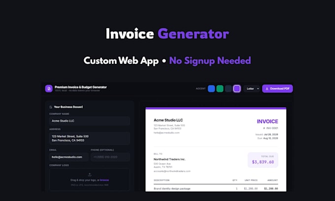 build a custom invoice generator web app for your business