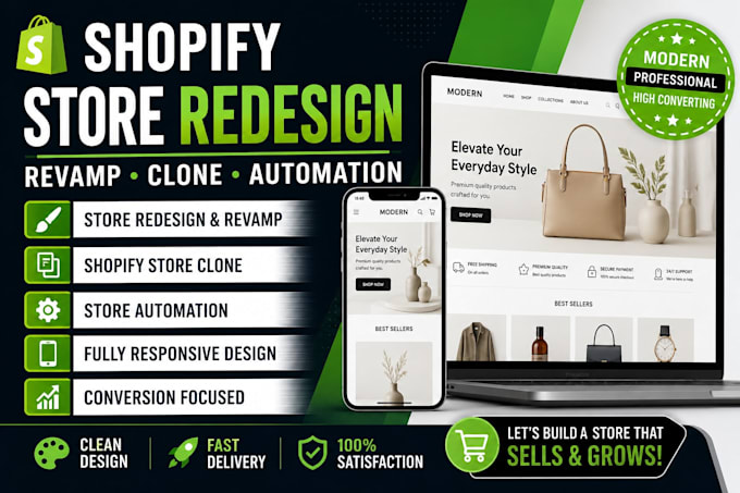 do shopify store redesign, shopify revamp, shopify clone, shopify automation