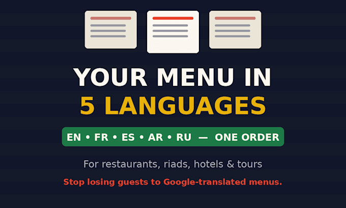 create your restaurant menu or guest guide in 5 languages
