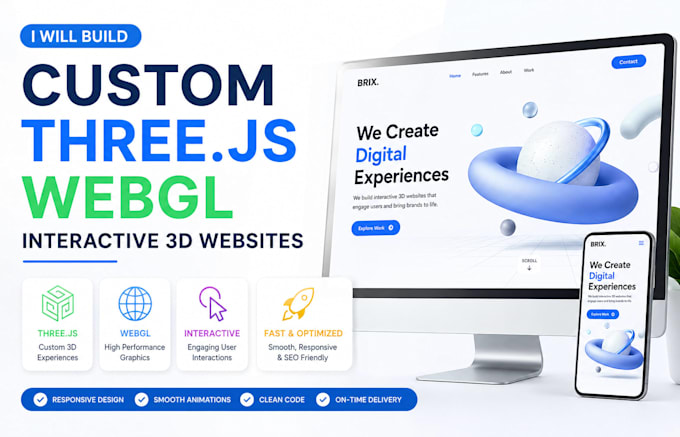 build custom threejs, webgl, interactive 3d websites