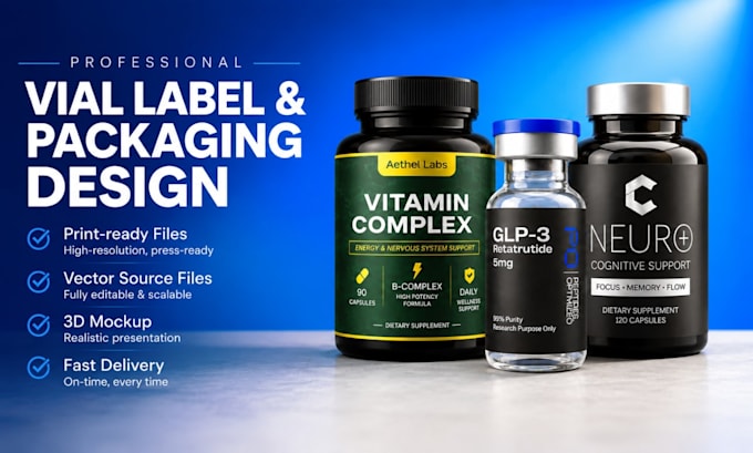 do premium vial label design, peptide label, vial label, peptide vial label