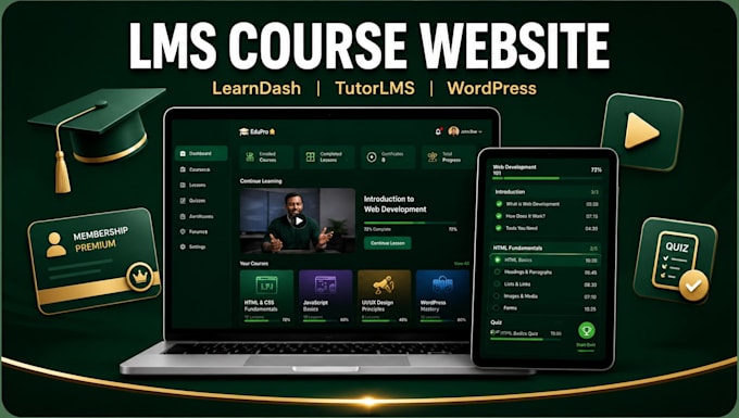 build a professional learndash or tutorlms course website with custom design