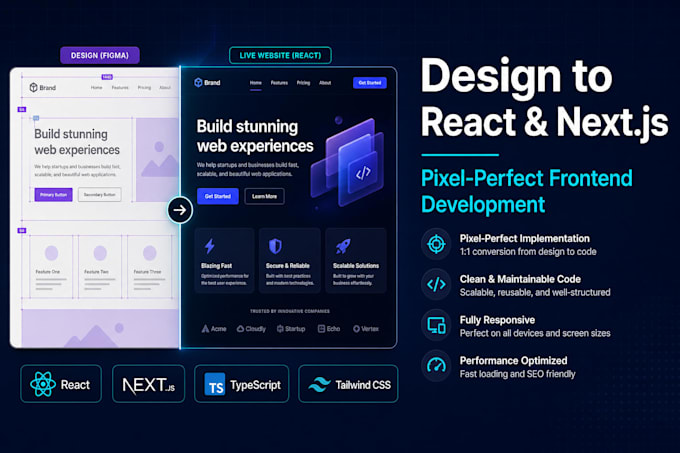 convert your design to react or nextjs frontend