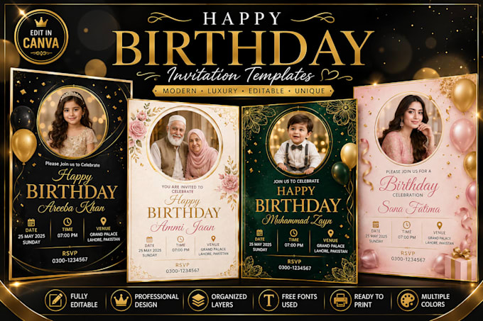 design a modern and beautiful birthday invitation card