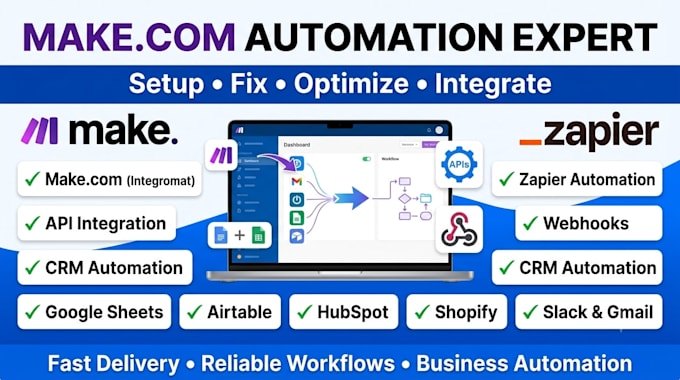 setup make com automation, fix make com zapier automation integromat made com