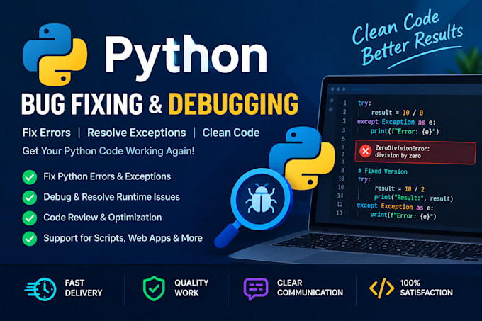 debug and fix python code, bugs, errors and exceptions