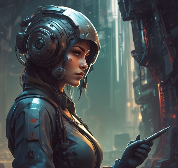 create an sci fi character illustration or sci fi character