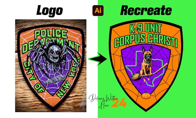convert image and raster to vector, redraw, recreate tactical badge patch