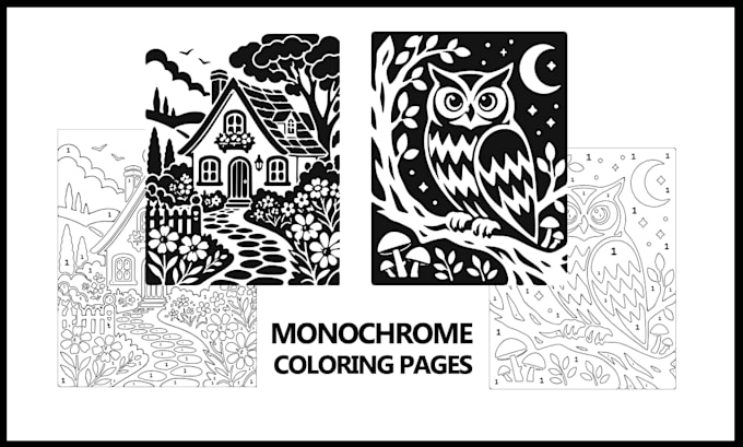 create custom monochrome coloring pages or book for amazon KDP etsy