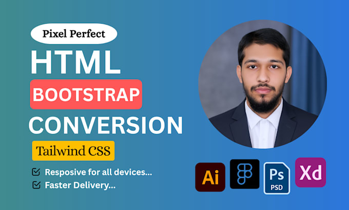 convert figma to html, PSD to html responsive website by bootstrap, tailwind CSS