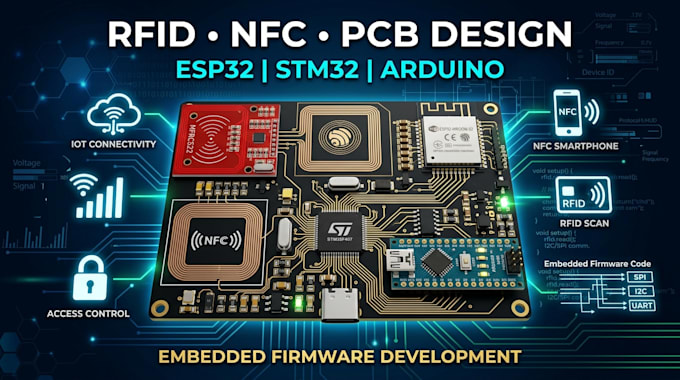 design rfid rc522 nfc pcb, esp32 stm32 arduino and embedded firmware