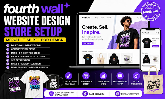 fourth wall website design fourthwall store set up merch tshirt pod design