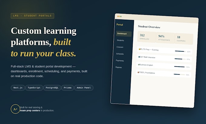 build a custom lms or student portal with nextjs and postgresql