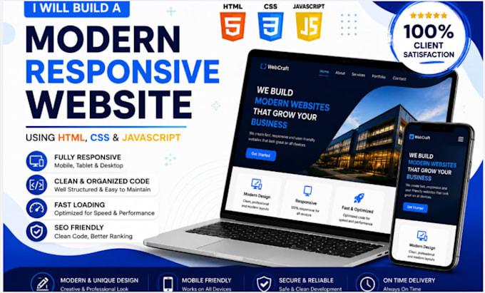 build a modern responsive website using HTML CSS javascript