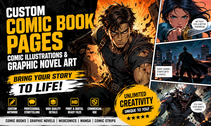 draw custom comic book pages, comic illustrations and graphic novel art