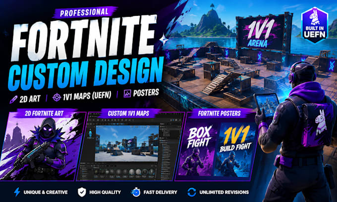 create custom 2d fortnite art custom 1v1 fortnite map using uefn, posters