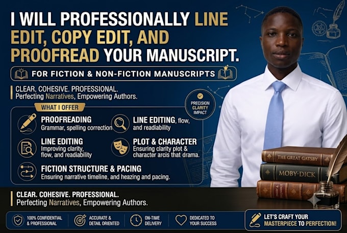 professionally line edit, copy edit, and proofread your manuscript