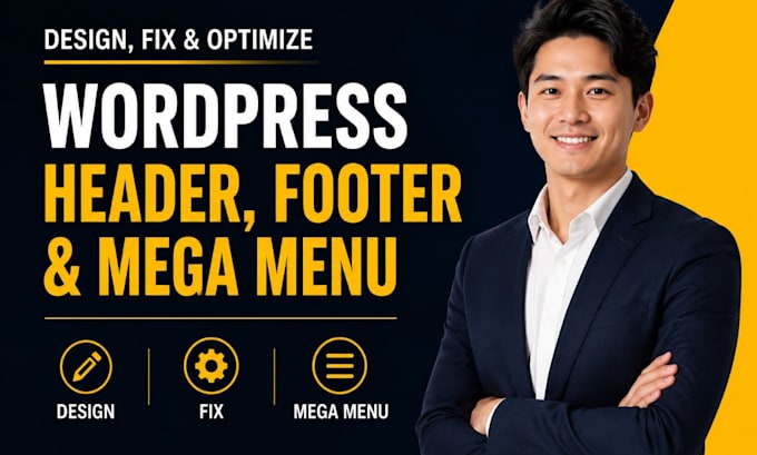 edit, fix wordpress header footer and mega menu for a premium website