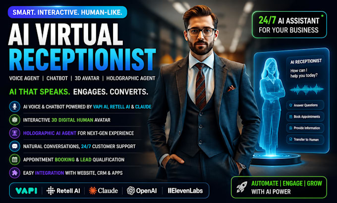 create interactive 3d digital human ai avatar, voice chatbot, holographic agent