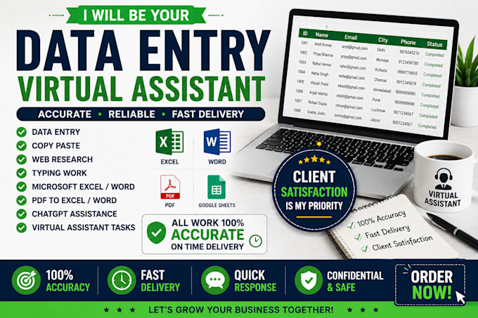 do data entry in ms word, excel, powerpoint etc