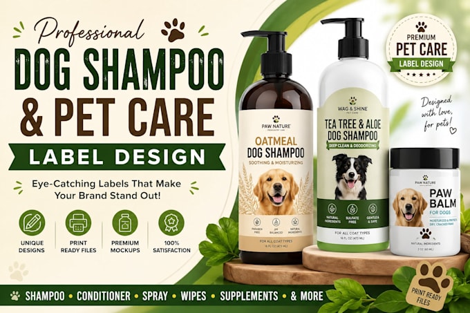design premium dog shampoo, pet care label design