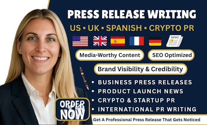 write engaging US UK press release, spanish release, crypto egypt press release