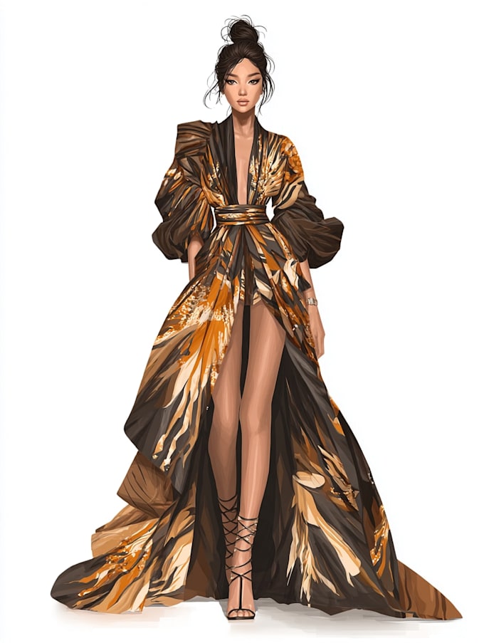 draw a fashion illustration, sketch, portrait