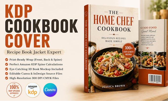 kdp cookbook cover design recipe book front back jacket for amazon self publish