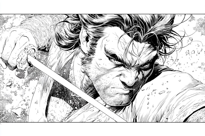 illustrate a black and white comic or manga page