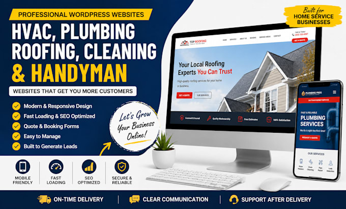 design hvac plumbing roofing cleaning handyman wordpress website