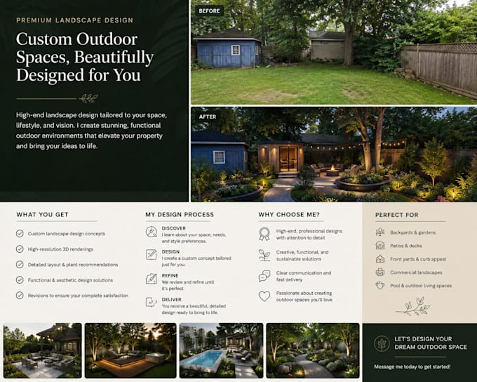 create a luxury landscape design concept with realistic renderings