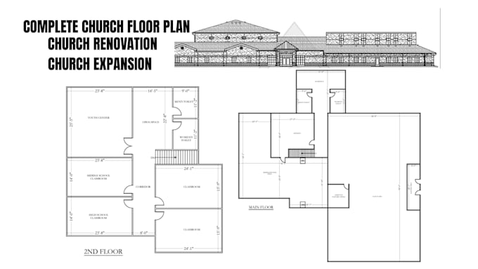 design complete church architectural floor plan interior and exterior layout