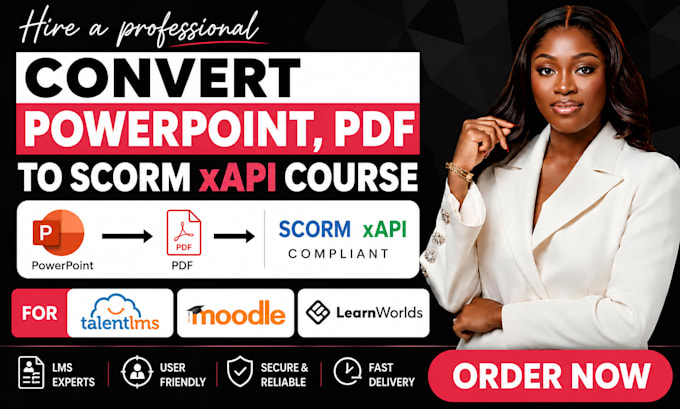 convert powerpoint, PDF to scorm xapi course for talentlms, moodle, learnworlds