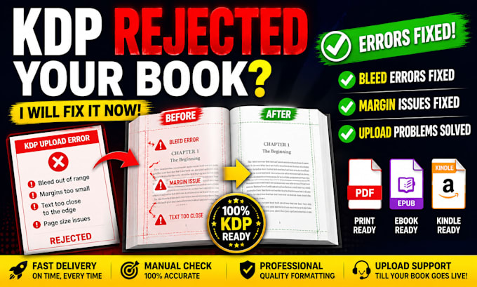 fix amazon KDP formatting errors, bleed, margins and upload issues