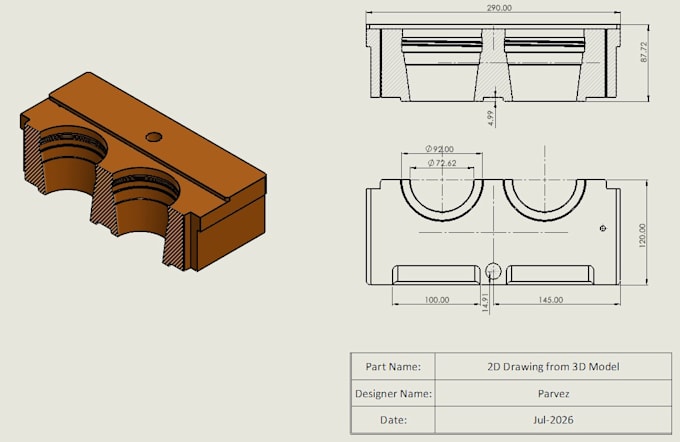create professional solidworks 2d technical drawings from 3d cad models