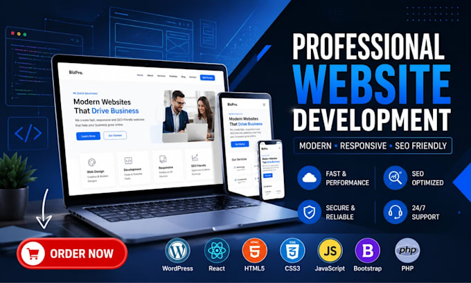 develop responsive website for business using wordpress react and HTML CSS