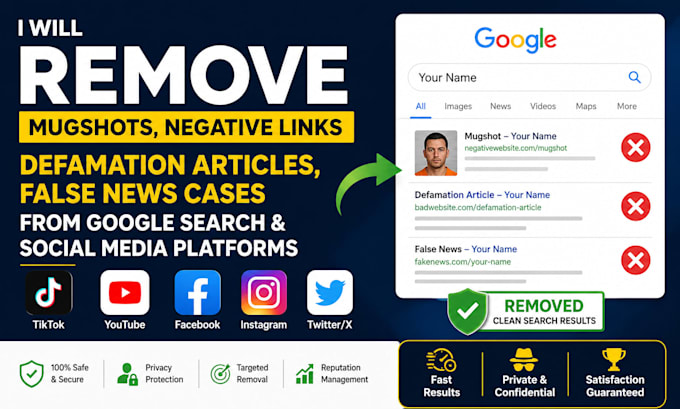 remove mugshots delete negative links bad articles false news cases from google
