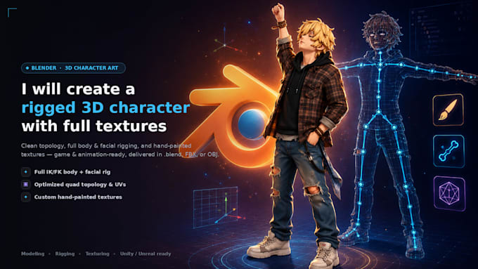 create a rigged 3d character in blender with textures