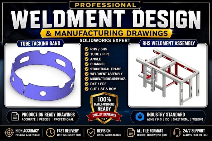 design weldment, pipe frame, rhs, shs, and fabrication drawings