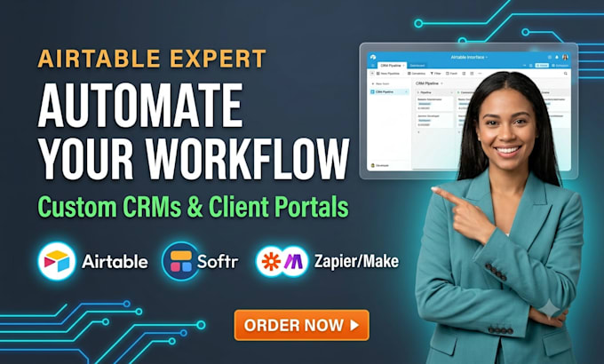 setup airtable database, airtable automation, airtable CRM, and softr webapp