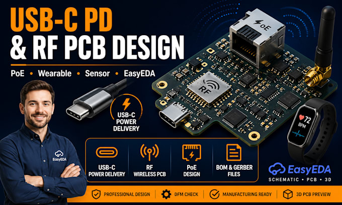 poe sensor wearable rf wireless pcb design easyeda bom ,usb c power delivery pcb
