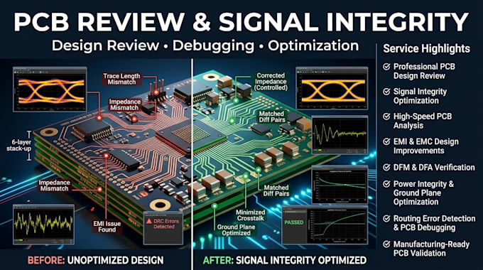 review pcb, improve signal integrity and fix design issues