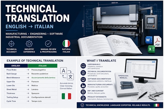 translate and localize technical manufacturing documents into italian