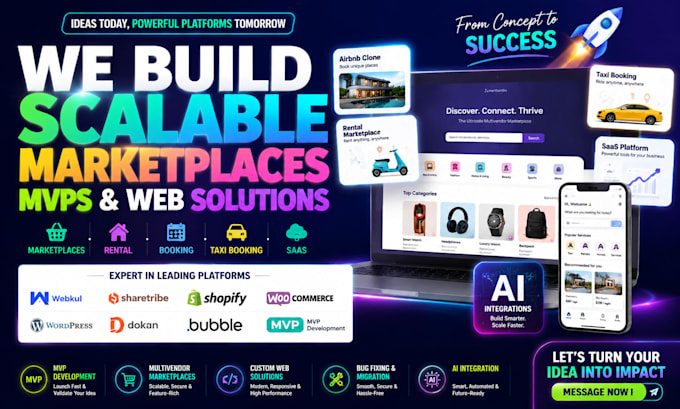 build develop ai mvp bubble sharetribe multivendor marketplace website developer