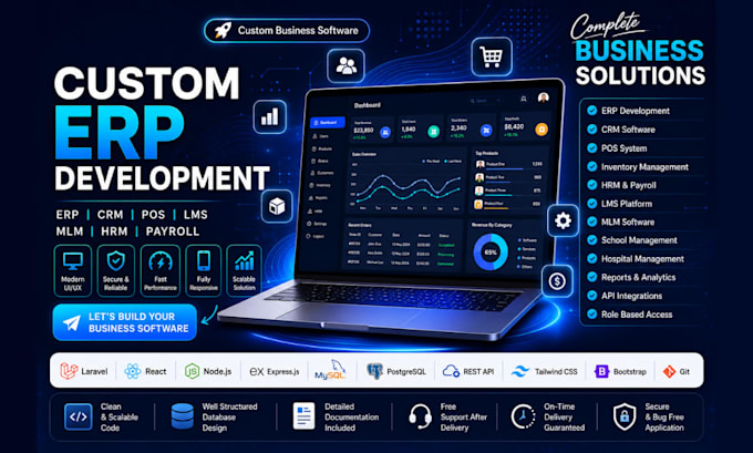 develop custom erp CRM pos hrm lms and business management software