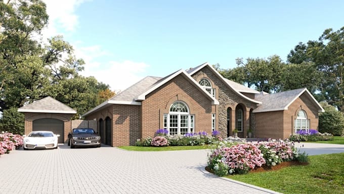 remodel uk brick house exterior, render detached house external, front elevation