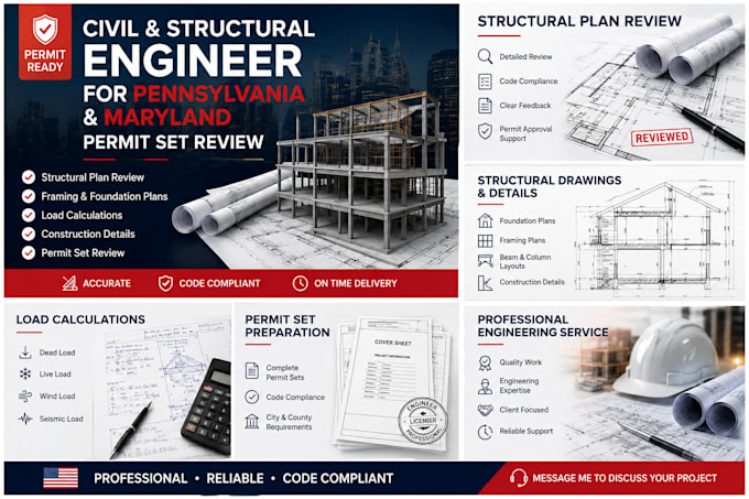 prepare pennsylvania and maryland civil structural permit drawings