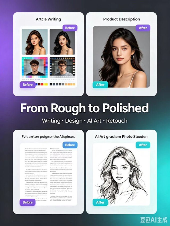 write articles, product descriptions, create ai art and photo retouching