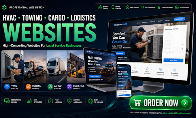 design cargo, courier, logistics, hvac and transport website
