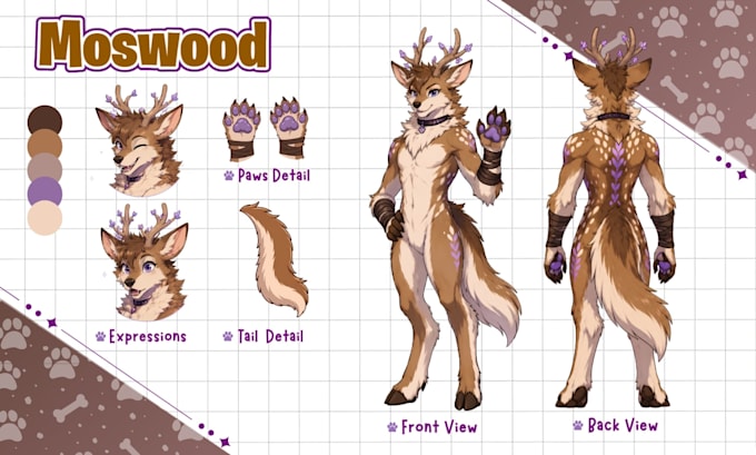 draw custom furry character sheet or reference sheet design furry style
